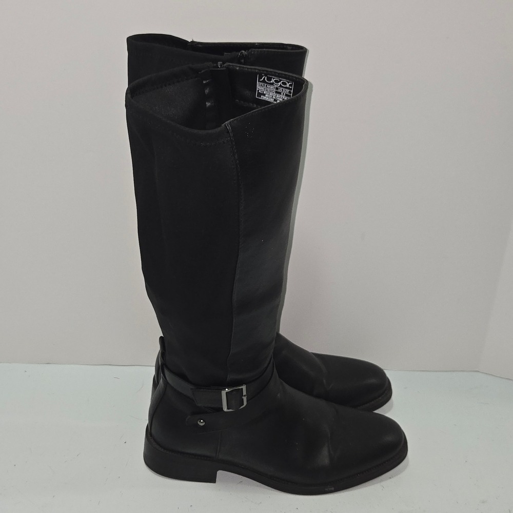 Sugar Parks Stretch Women 9.5 Black Tall Riding Boots Buckle Zip PO365269 AB32